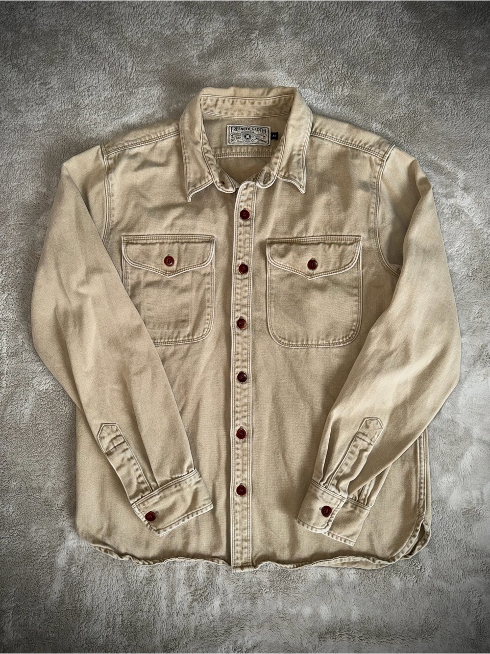 Freenote Cloth Utility Shirt In Khaki 11oz Japanese Heavy Sateen Men’s Medium